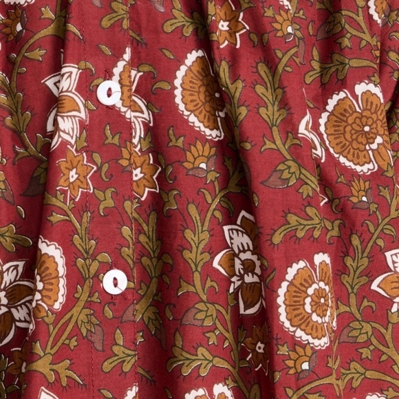 Mille Francesca Cinnabar Floral Button Front Blouse SZ M Cinnabar Red Olive - Picture 4 of 9